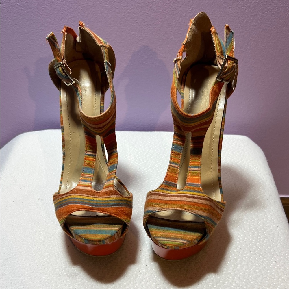Colorful Striped Women's Heels